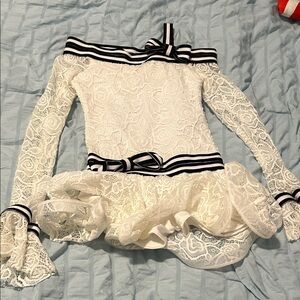 Weissman White Lace Dance Costume with Black Trim